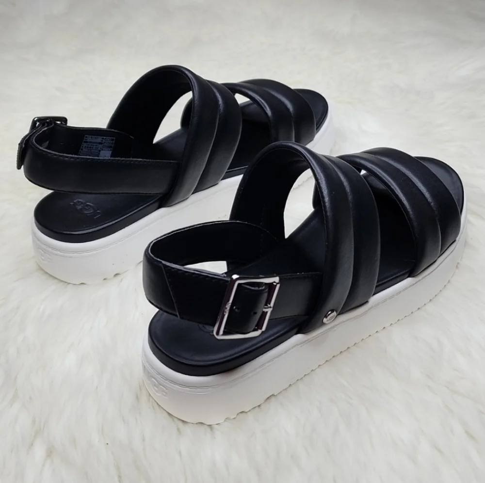 UGG Zayne Slingback Platform Sandal Black Leather